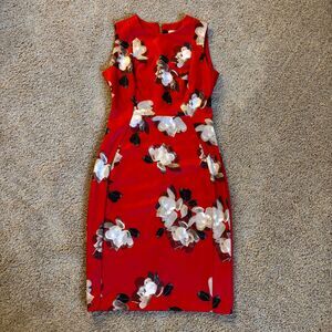 Calvin Klein Dress Womens 4 Red Floral Sleeveless Bodycon Sheath